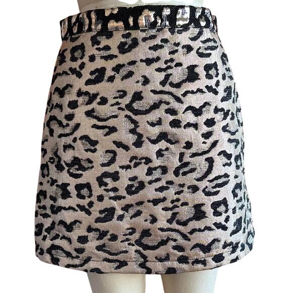 Womens Skirt Size 6 Pink Black Cheetah Print Metallic Biker Retro Party Vacation - Picture 1 of 8